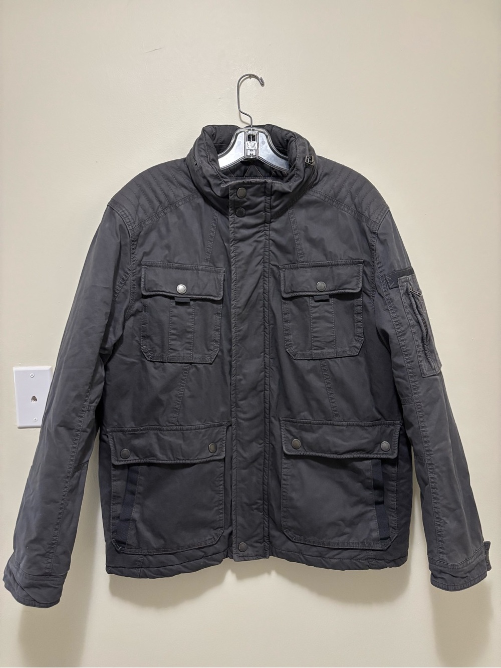 Dark Black by Projek Raw Men's Charcoal Grey Utility Field Jacket / Bomber Coat